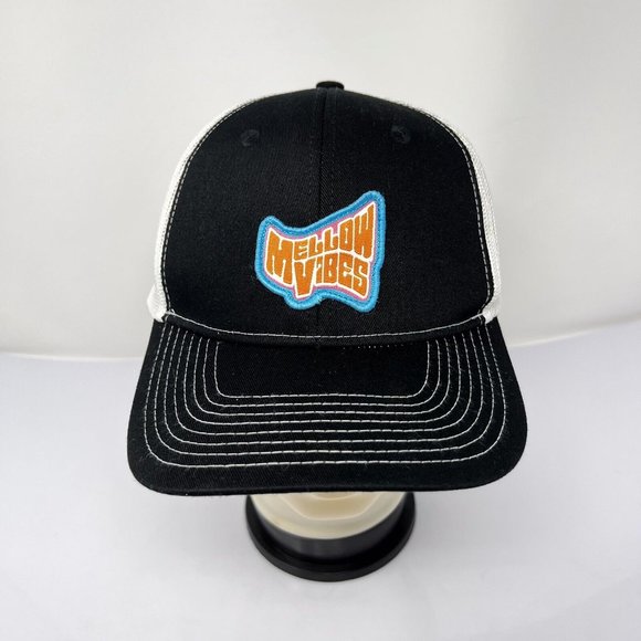 Mellow Vibes‎ Ball Cap Black  White Mesh Trucker Strap Back Port Authority - Picture 1 of 7
